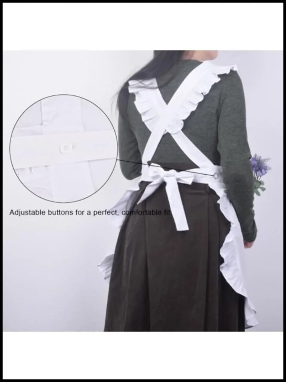 Cotton Adjustable Kitchen Cooking Apron - Retro Cosplay Maid Style with Pockets